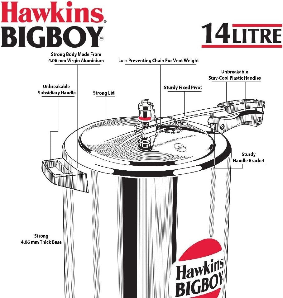 Hawkins Bigboy Pressure Cooker, 14 Litre Capacity  Free Shipping